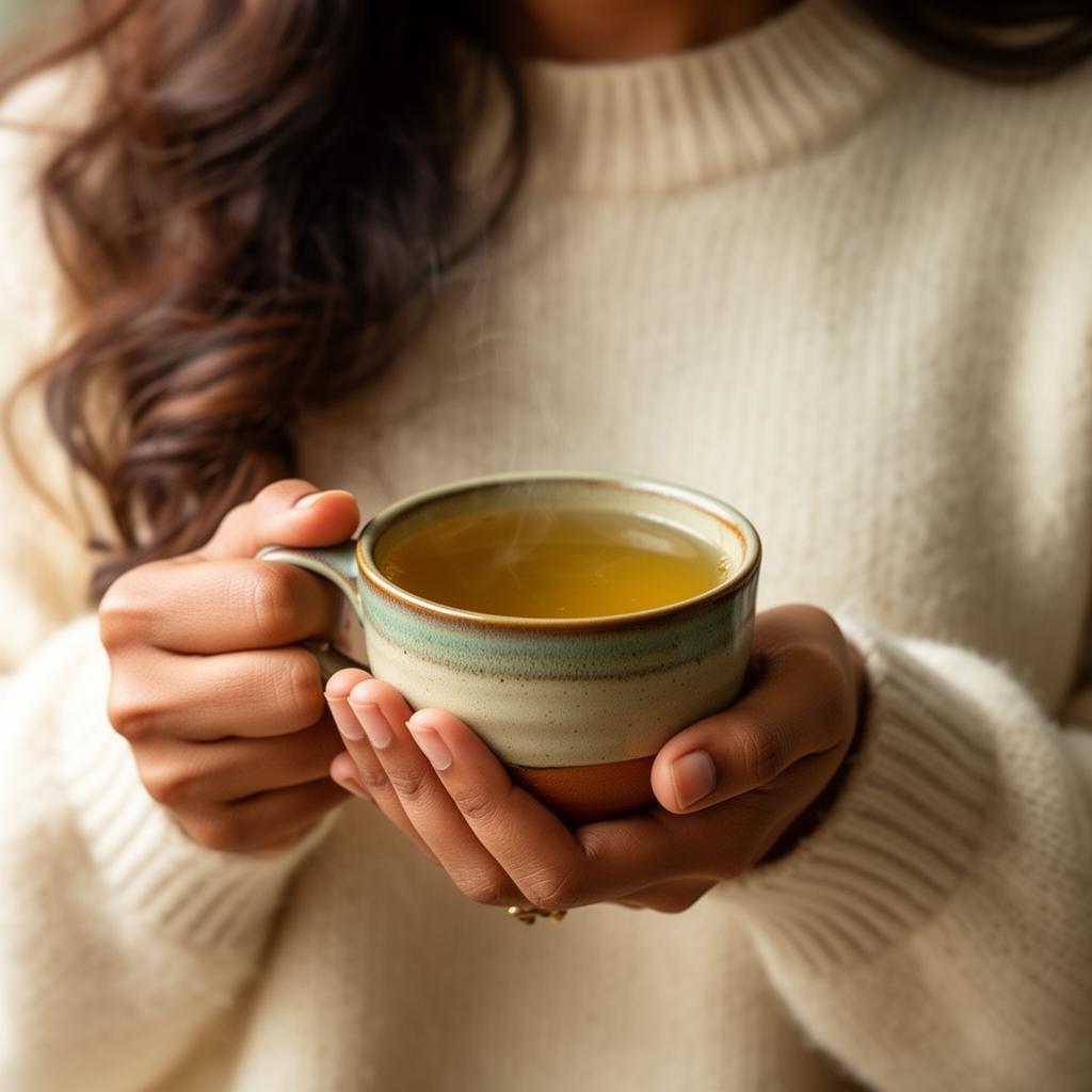 Woman drinking warm Satavari milk